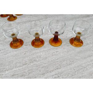 Set Of 4 Schott Zwiesel Wine Goblets With Amber Beehive Bases 5.5" Tall